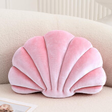 (pink) 3D shell-decorated pillow - Soft velvet beach cushion, ocean-themed sofa pillow (pink, 14 "x 11")