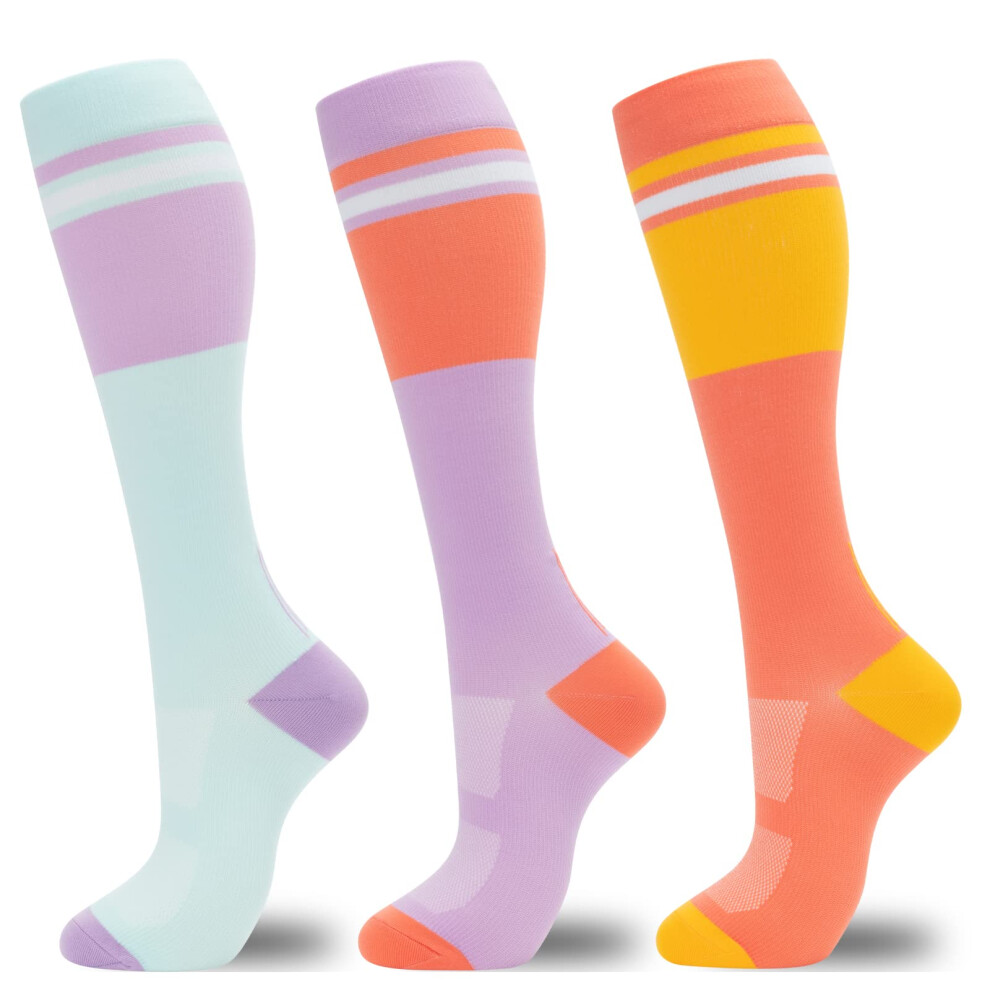 (B) 3 Pairs Compression Socks for Women & Men - Gradient Pressure Support Socks for Nurses, Promotes Blood Circulation