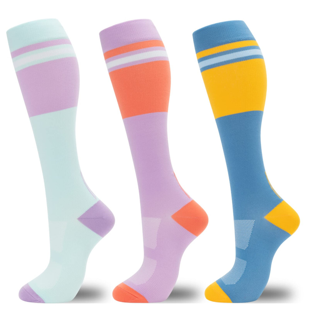 (A) 3 Pairs Compression Socks for Women & Men - Gradient Pressure Support Socks for Nurses, Promotes Blood Circulation