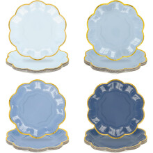 (blue) 48 Pcs 7 Inch Sage Green Party Plates - Gradient Green Dessert Paper Plates with Gold Foil Scalloped Edges, Disposable Cake Plates for Birthday, Brida