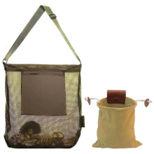 (Brown) Large Waxed Canvas Mushroom Bag Set with Mesh Pouch and Adjustable Strap, for Foraging Hunting and Fruit Harvesting, Brown.