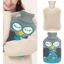 (blue) 2L Rubber Hot Water Bottle with Cover - Cute Owl Cartoon Design (Blue) | Reusable Heat Pack for Menstrual Cramps, Muscle Pain Relief & Warmth Therapy