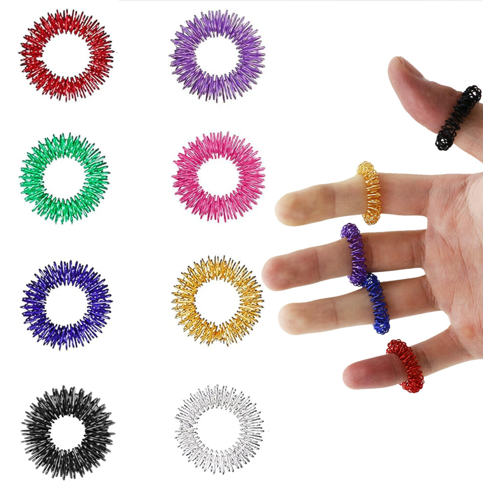 Pack of 8 Finger Massage Rings for Acupressure, Stress Relief, Blood Circulation, Sensory Therapy, Comfortable Fit