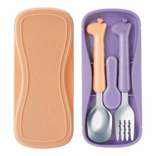 (purple pink) Kids Utensils Set for Toddlers - 18/8 Stainless Steel Fork and Spoon, BPA-Free, Cute Giraffe Design in Green & Orange, with Travel Case, Ideal for Age