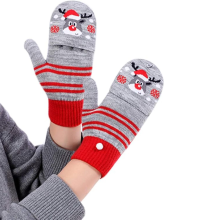 (grey) Kids' Winter Warm Convertible Mittens, Flip Half & Full Finger Christmas Reindeer - Themed Gloves with Thumb Flap for Boys and Girls