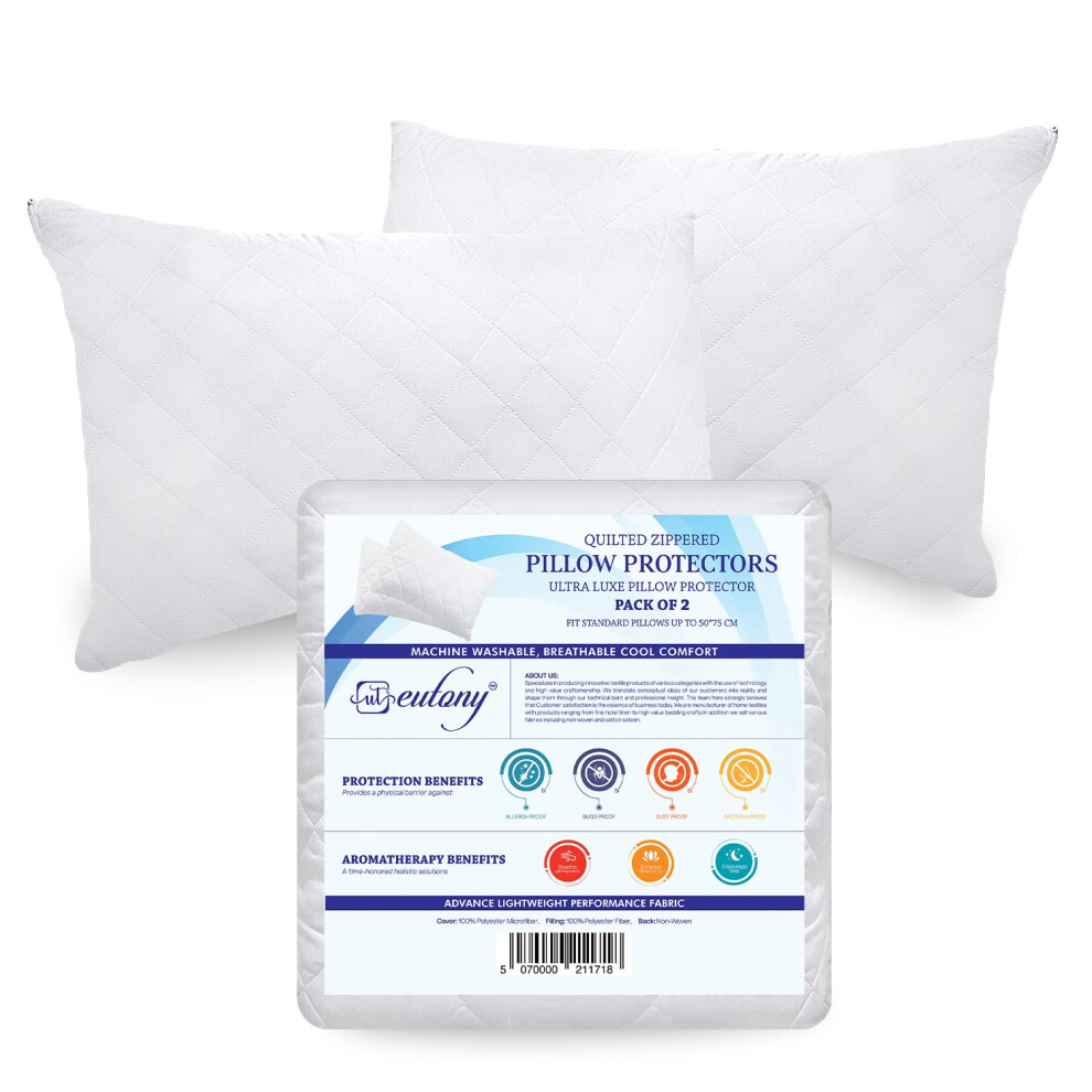 Photos - Pillowcase Eutony Quilted Zipped Pillow Protectors 2 Pack Ultra Luxe Soft Breathable Microfiber Hypoallergenic 50 x 75cm White – This p