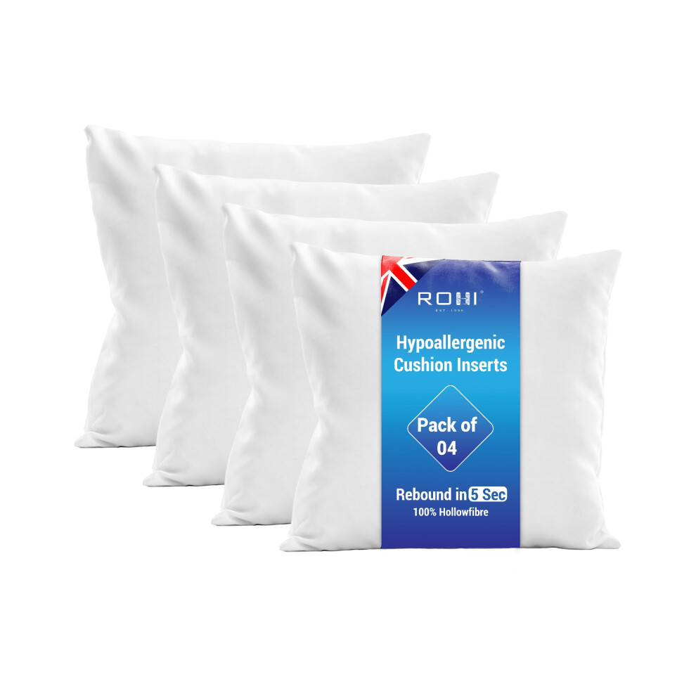 Rohi Set Of 4 Hypoallergenic Cushion Pads 45Cm X 45Cm Polyster Square Cushions Standard Stuffer Pack Of Cushion Inserts 45Cm X 45Cm Pack White