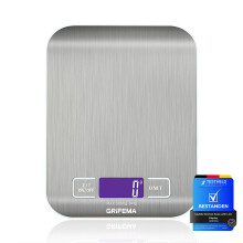 GRIFEMA GA2002 Digital Kitchen Scales Food Weighing Scales with LCD Display 1g5kg Weight Grams and Oz for Baking and Cooking Stainless steel Batt