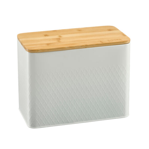 Cooks Professional (White) Cooks Professional Diamond Pattern Bread Bin with Linen Bag & Bamboo Cutting Board Lid