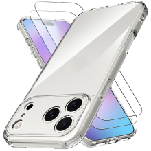 (Phone 17Promax) Anti Yellowing Clear Phone Case with Tempered Glass Screen Protector for iPhone 17 , 2 Pack Military Grade Protection 9H Hardness Supports Fingerprint
