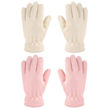 (S(4-7Years)) Warm Fleece Lined Gloves for Kids Children, Soft Stretchable Cold Weather Full Finger Winter Wear, 2-Pair Set,Pink&White