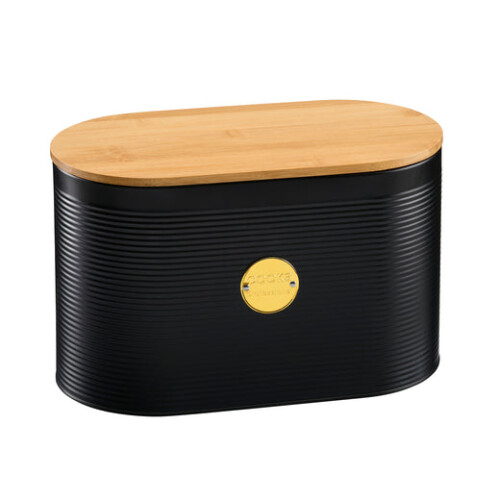 Cooks Professional Cooks Professional Bread Bin, Linen Bag and Bamboo Board Set | Black / Gold