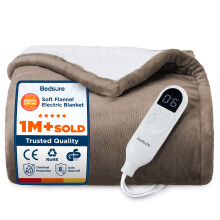 Bedsure Electric Blanket Heated Throw 6 Heat Levels 10 Timer Settings UltraSoft Flannel Sherpa Fast Heating Throw 130x160cm Overheat Protectio