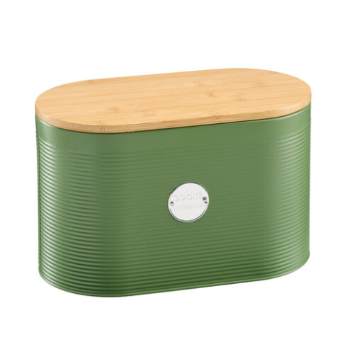 Cooks Professional Cooks Professional Bread Bin, Linen Bag and Bamboo Board Set Green / Silver