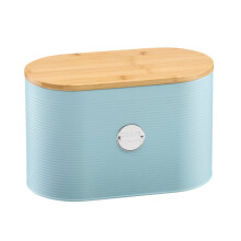 Cooks Professional Bread Bin, Linen Bag and Bamboo Board Set Blue / Silver