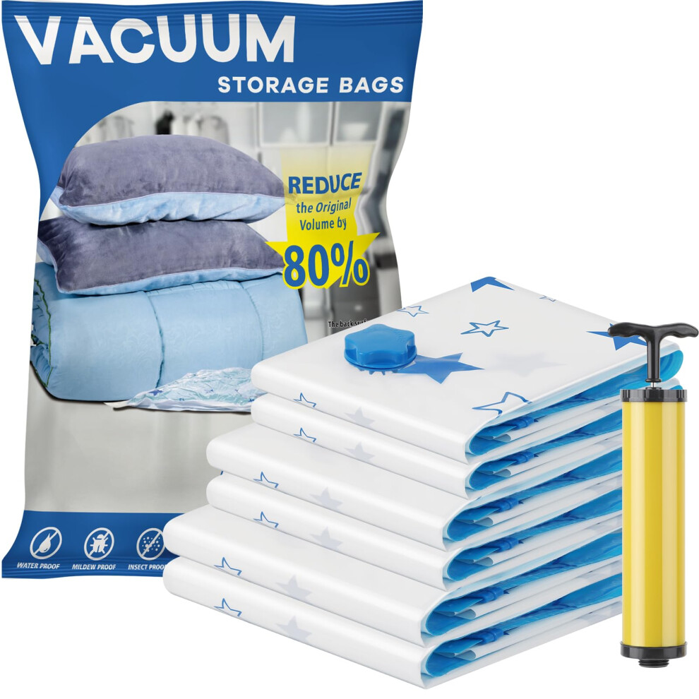 Uoune Vacuum Storage Bags 6Pack 2 Jumbo 2 Large 2 Medium Reusable Space Saver Bags Vacuum Compression Zipper Storage Bags With Airtight Valve And