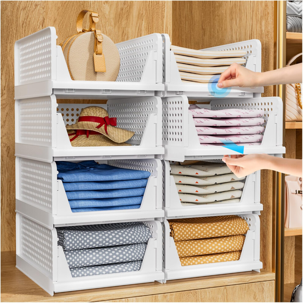 Tidyisles Foldable Closet Organizer 4 Pack Stackable Storage Boxes Plastic Storage Baskets Drawers For Bedroom Kitchen And Bathroom Organization