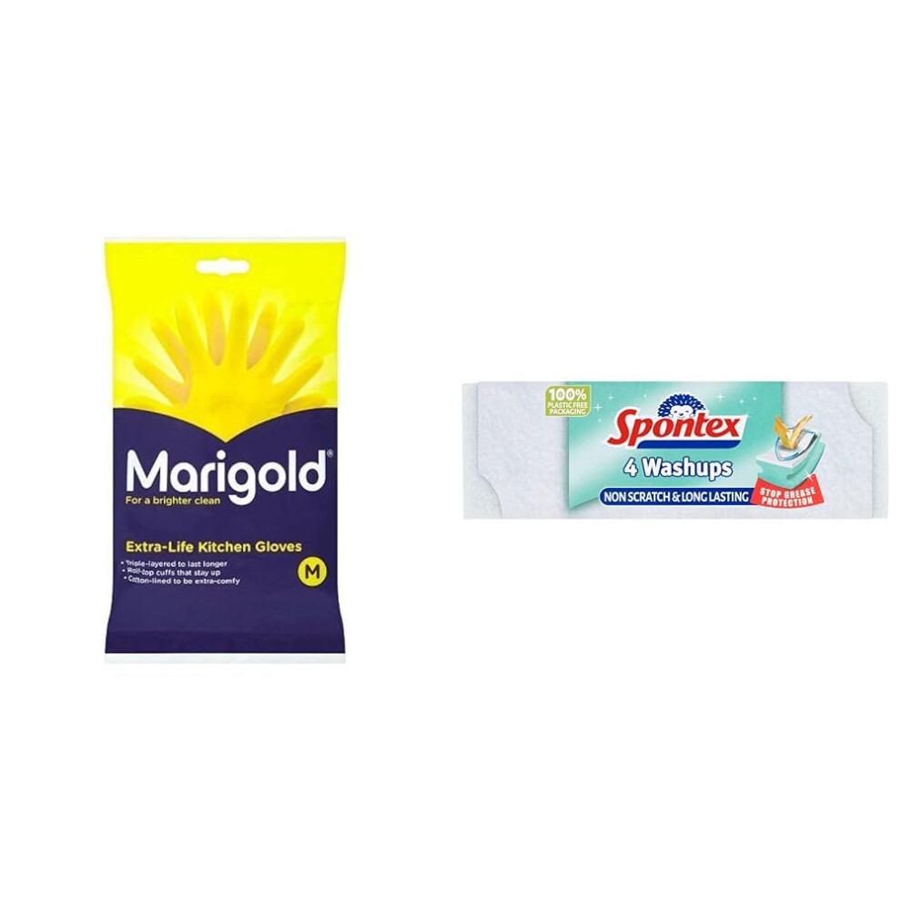 Marigold Unisex RUBBER GLOVES KITCHEN Yellow Pack of 1  Spontex Washups Non Scratch Sponge Scourers Pack of 4 â This product is designed with pre-image-OPC-PK5ZV2X-NEW