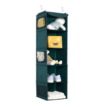 BrilliantJo Hanging Wardrobe Closet Organiser Storage with 5 Shelves Storage hanging Shelves Unit with 6 Pockets for Clothes blackish Green30 x