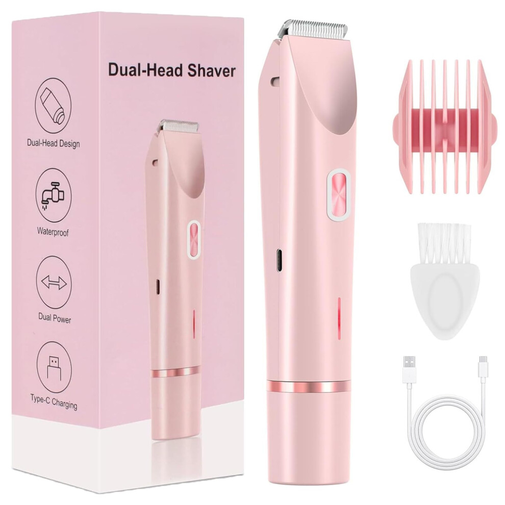 Razor Electric Women's 2-in-1 Razor for Intimate Areas Legs Armpits IPX7 Waterproof USB-C Charging Pink