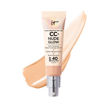 IT Cosmetics CC+ Nude Glow Lightweight Foundation + Glow Serum mit LSF 40  Mit Niacinamid-Hyaluronsure und Grntee-Extrakt  Neutrales Medium  1,0