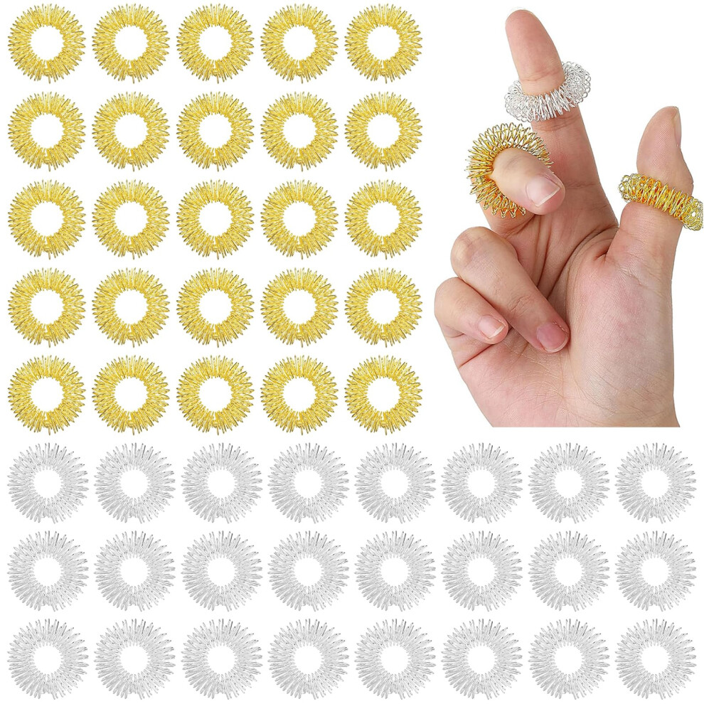 Gold/Silver Acupressure Rings Pack Of 50 For Stress Relief And Massage - And Finger Rings For Improved Blood Circulation
