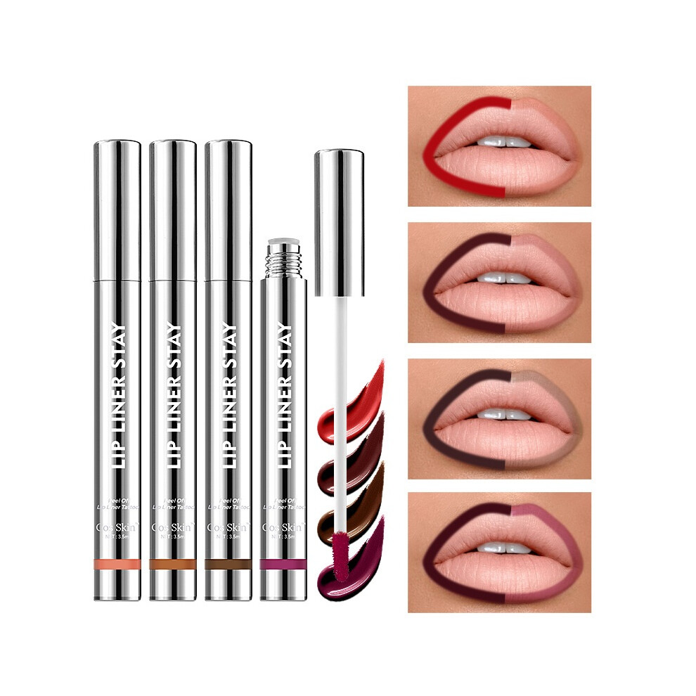 4Pcs Matte Lip Stain & Peel-Off Liner, Long-Wear Waterproof Lip Tattoo for All Skin Tones