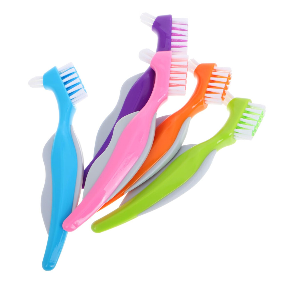 5 Pieces Denture Brushes for Seniors Soft Bristles Compact Travel Size Gentle Oral Care Toothbrush Set