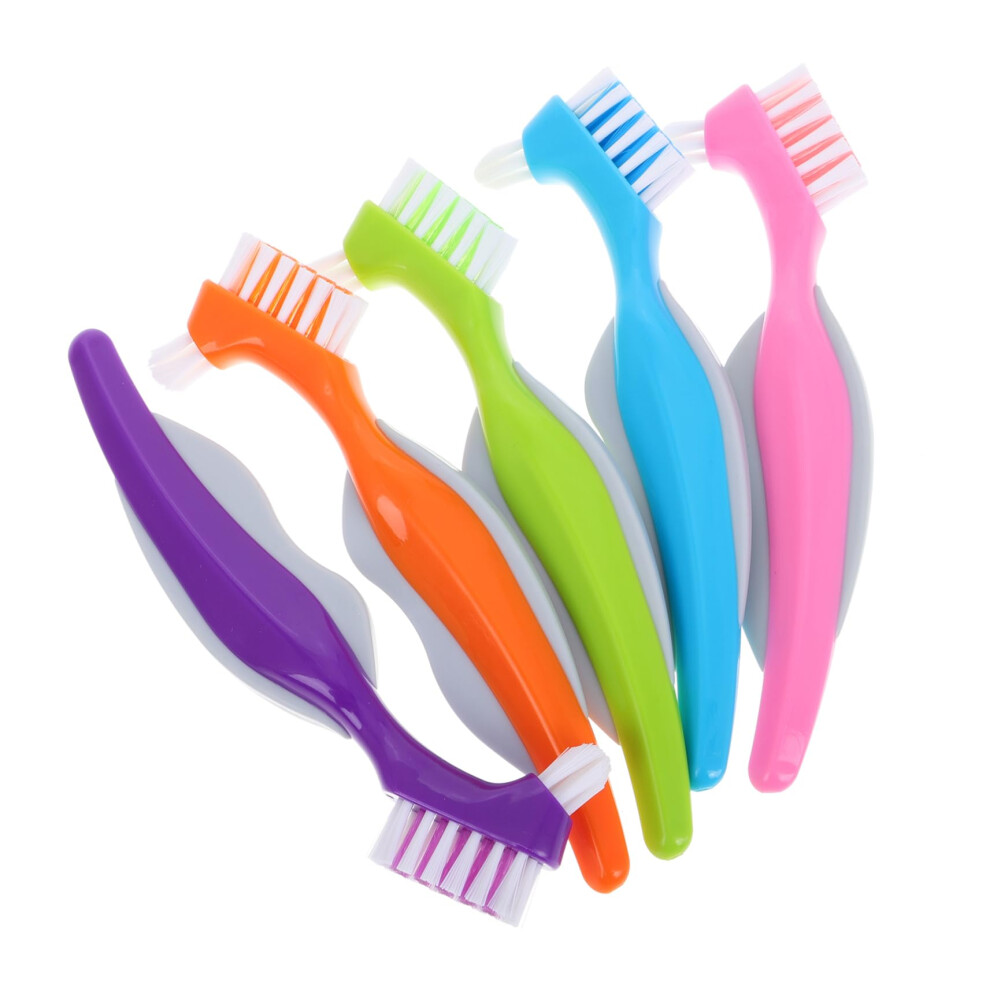 5 Piece Denture Cleaning Set with Double-Headed Toothbrush for Natural Teeth and Dentures, Senior Friendly Oral Care Tools