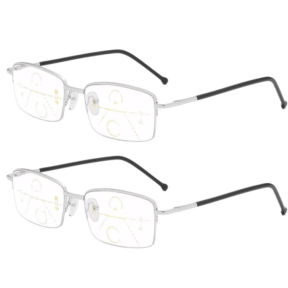 Silver Reading Glasses Progressive 1.5 Magnification Pack Of 2 Near And Far Vision For Men
