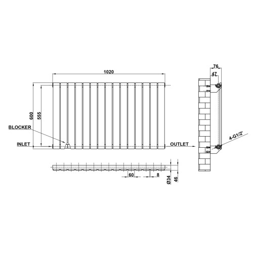 (Anthracite, 600x1020mm) Designer Flat Panel Radiator Single 2