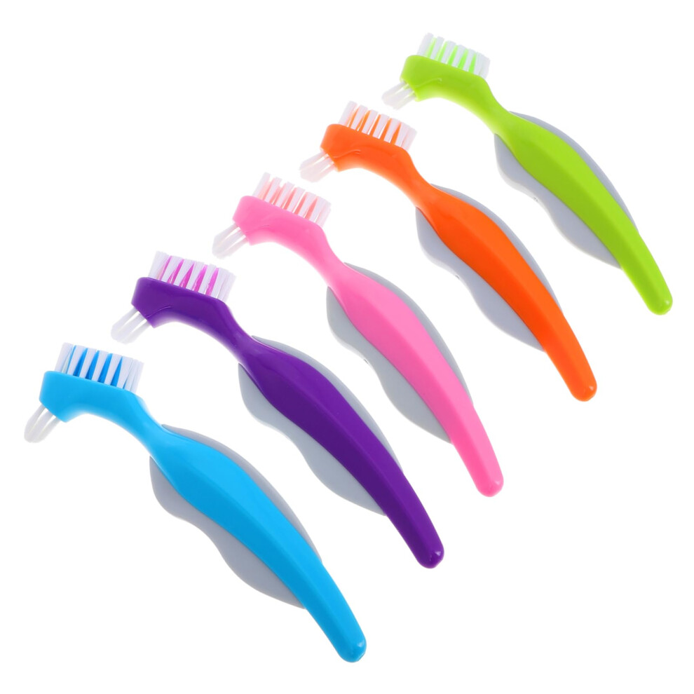 Soft Bristles Toothbrush Set of 5 for Dentures, Purple and Pink, Ideal for Care and Cleaning of Prostheses