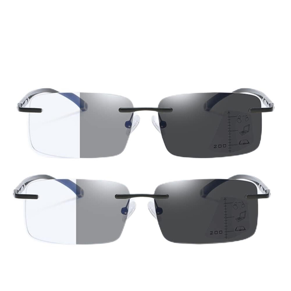 Blue/Light 1.0 Rimless Sunglasses Photochromic Reading Glasses Ultra Titanium Frameless Multifocus Computer Glasses Unisex 3.0X