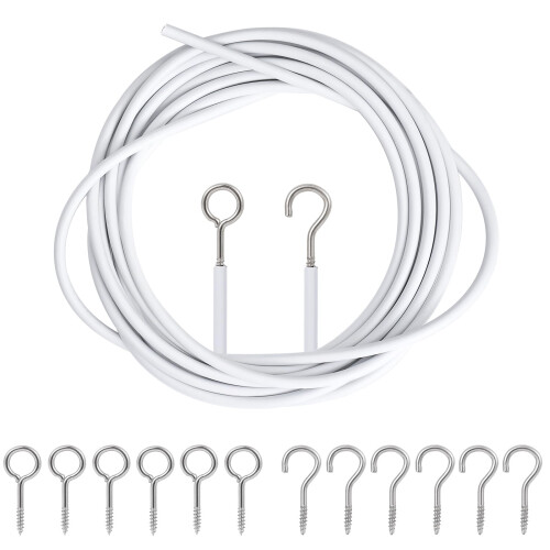 Net Curtain Wire 3 Meter includes 6 Eyes and 6 Hooks for hanging Curta