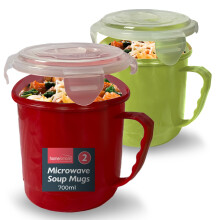 SOL 2pk Microwave Soup Mugs 700ml – Plastic Soup Containers with Handl