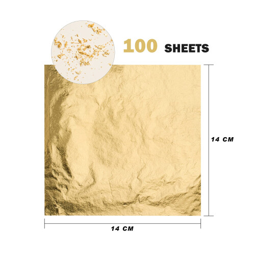 KraftiSky Gold Leaf Sheets - 100 Gold Foil Sheets - 14 x 14 cm Multipu 1