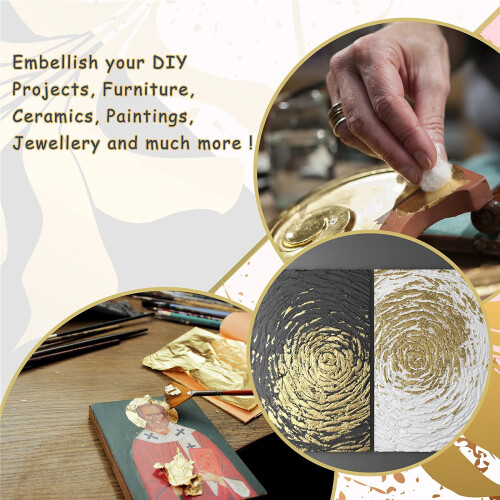 KraftiSky Gold Leaf Sheets - 100 Gold Foil Sheets - 14 x 14 cm Multipu 2