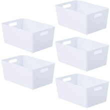 Niftii 5-Pack Plastic Storage Baskets with Sturdy Handles, Lightweight