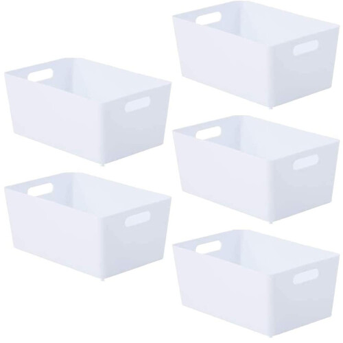 Niftii 5-Pack Plastic Storage Baskets with Sturdy Handles, Lightweight