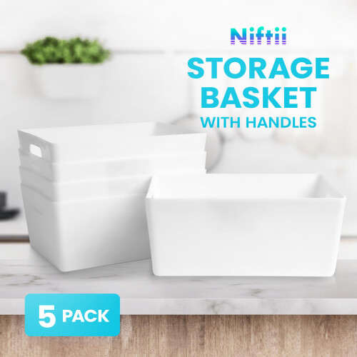 Niftii 5-Pack Plastic Storage Baskets with Sturdy Handles, Lightweight 2
