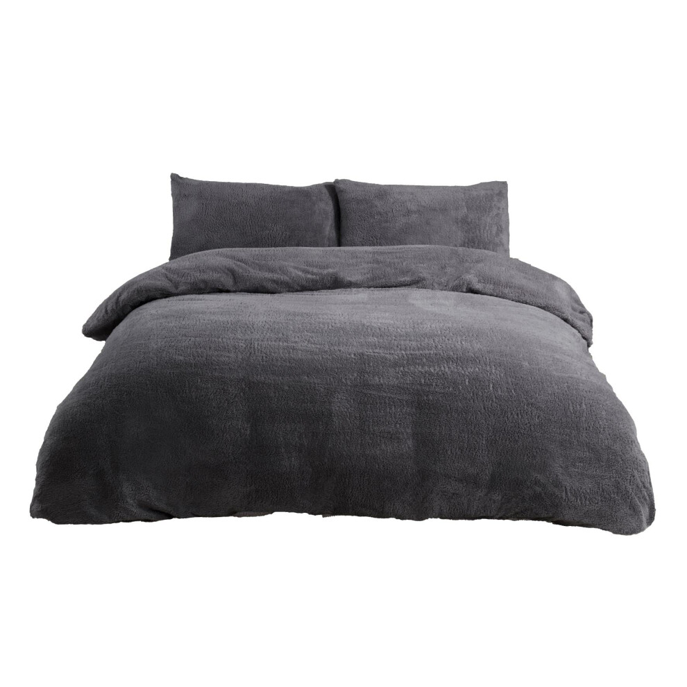 Sleepdown Teddy Fleece Duvet Cover Quilt Bedding Set with Pillow Cases