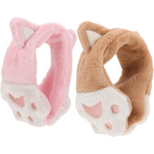 2Pcs Foldable Fuzzy Animal Earmuffs for Women - Soft Headband Ear Warmers