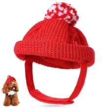 Festive Red Knitted Christmas Pet Hat with Ear Holes - Warm Santa - Style Cap for Cats, Dogs, and Puppies