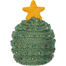 Christmas Tree Knitted Crochet Beanie with Star Rhinestones - Holiday Costume Hat for Adults Women & Men