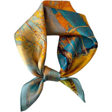 21" x 21" 100% Mulberry Silk Small Square Neck Scarf, Artistic Abstract - Print Silk Scarf for Women