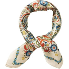 Mulberry Silk Small Square Scarf 21" x 21" - Floral Printed, Breathable Lightweight Neckerchief & Headscarf for Women