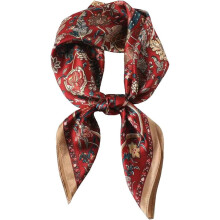 25.6" x 25.6" 100% Mulberry Silk Square Scarf, Floral - Printed Natural Silk Neckerchief & Headscarf for Women & Men