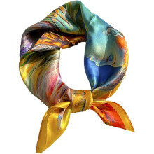 21" x 21"Mulberry Silk Small Square Scarf, Artistic Printed Breathable Lightweight Neckerchief & Headscarf for Women