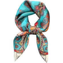 27" x 27" 100% Pure Mulberry Silk Square Scarf, Versatile Paisley - Printed Head & Neck Scarf for Women