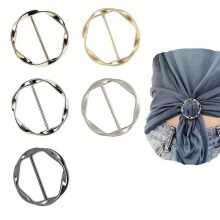 5PCS Women's Fashion Metal Round Circle Scarf Ring Clips, Versatile T-Shirt Tie Clips & Clothing Buckle Wrap Holders